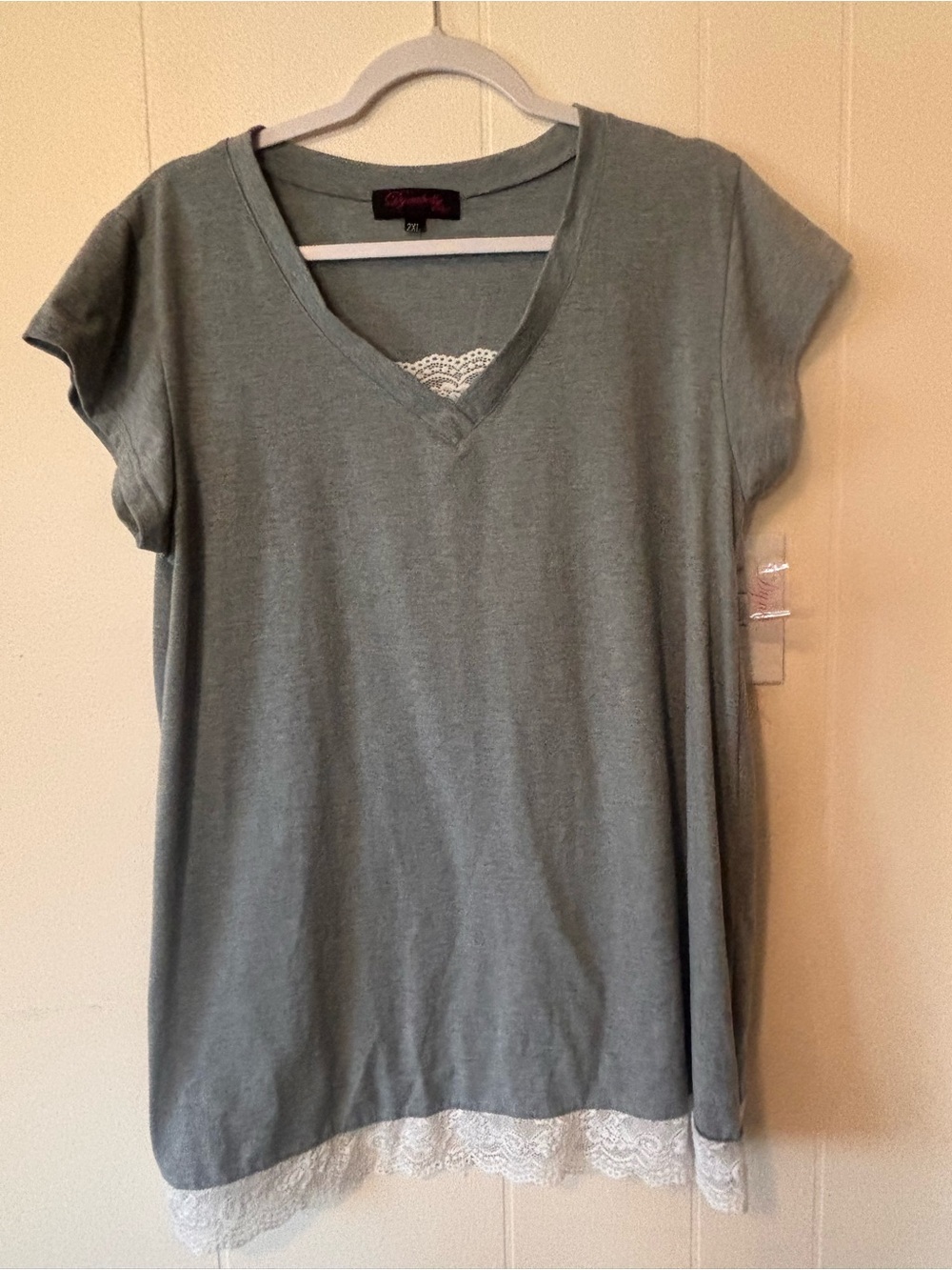 Dynabelly Maternity Gray Lace Hem Tunic Top 2XL